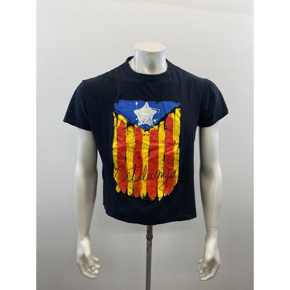 Catalunya Men's Graphic T Shirt Size Medium Black Short Sleeve Crew Cotton Tee - Picture 1 of 4